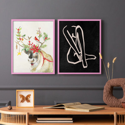 Playful Reindeer II - reproduction encadrée de qualité supérieure - prête à être accrochée - aucun clou requis - aucun clou requis
