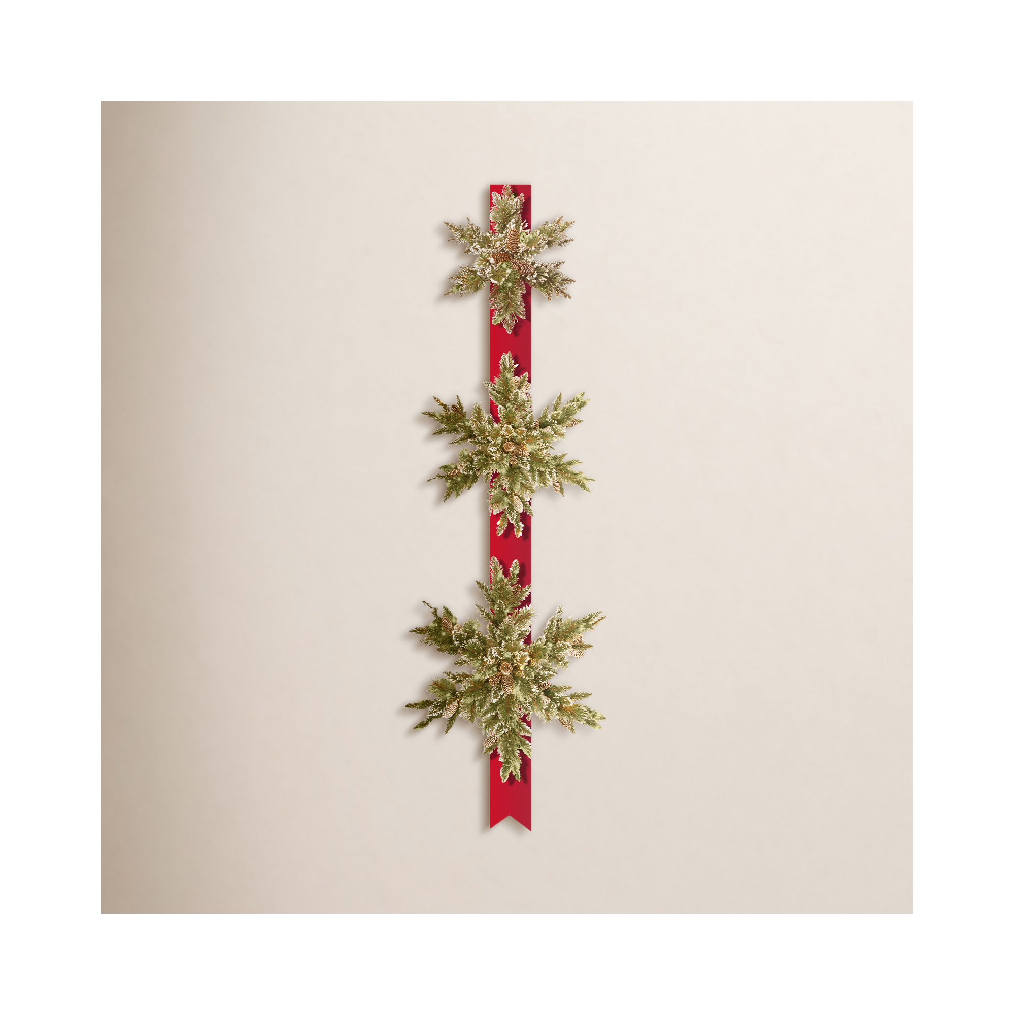 The Holiday Aisle® 77" Pre-Lit Glittery Bristle Pine Triple Snowflake Door Hang