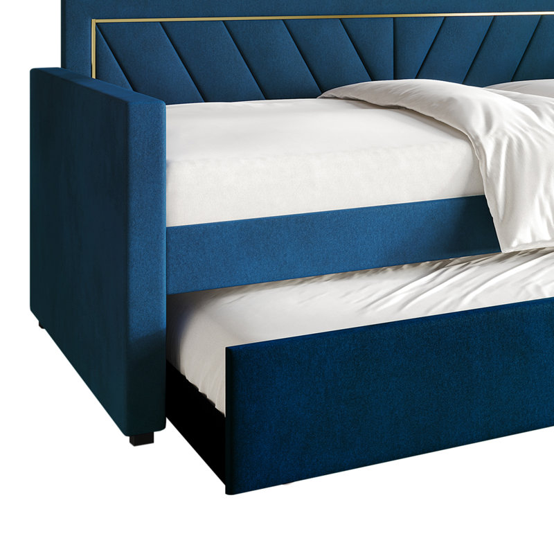 Lit de jour simple avec couchette Kyliejo, Bleu marine