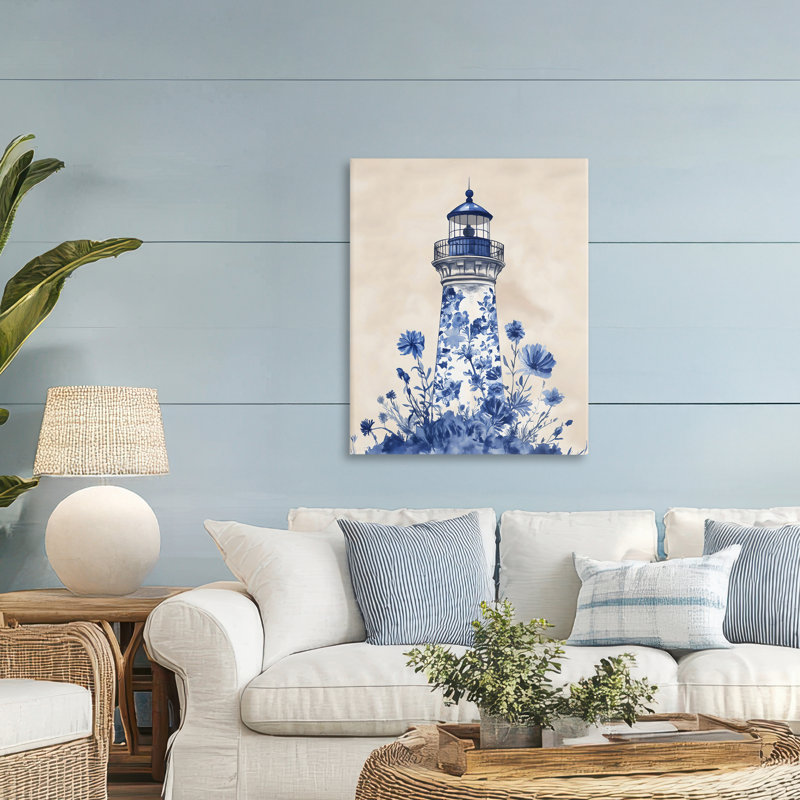 Toile phare à motif floral bleu, design par Arlington Prints, H 40 po x l 30 po