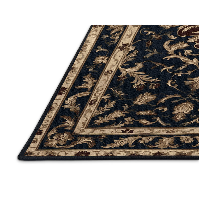 Tapis noir français lavable à la machine, Rectangle 5 pi x 7 pi