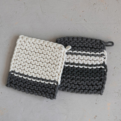 Creative Co-Op Crochet Collection Cotton Potholder Set