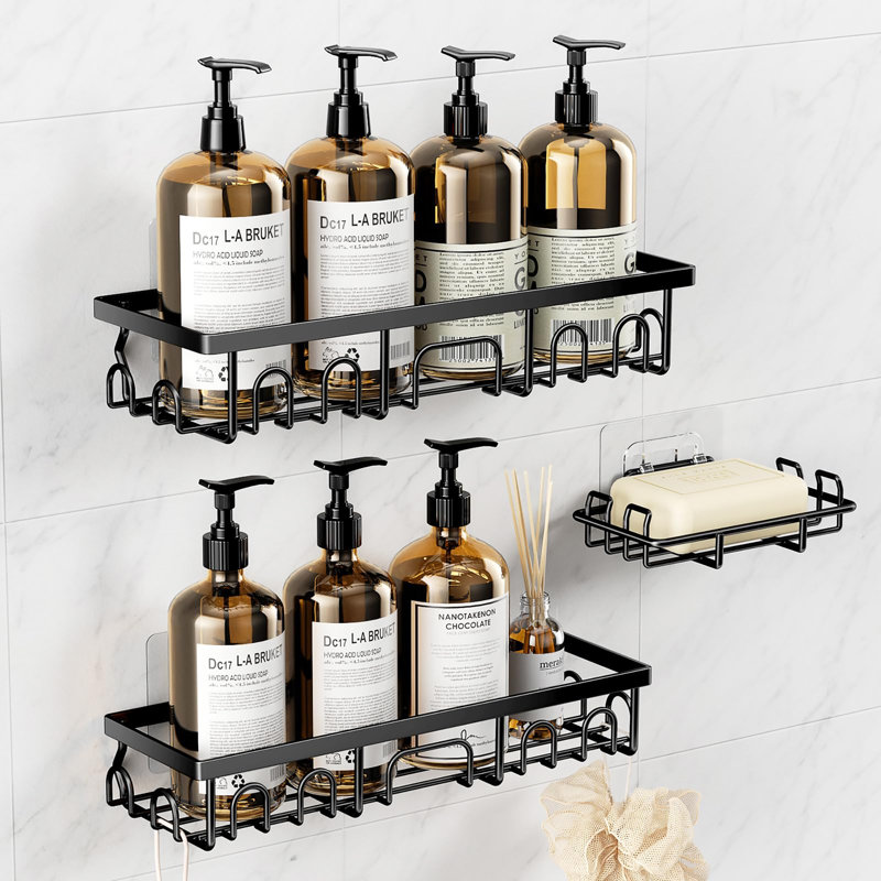 Adhesive Stainless Steel Shower Caddy, Black