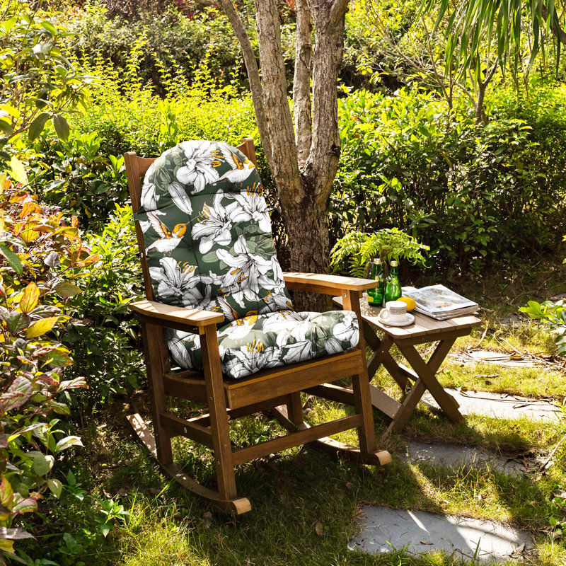 Floral High-back Seat Cushion - Waterproof Outdoor Adirondack Chair Cushion For Patio Furniture With Tie, Vibrant Patterns, Premium Elastic Padding, Multi-scenario Use,white Flower