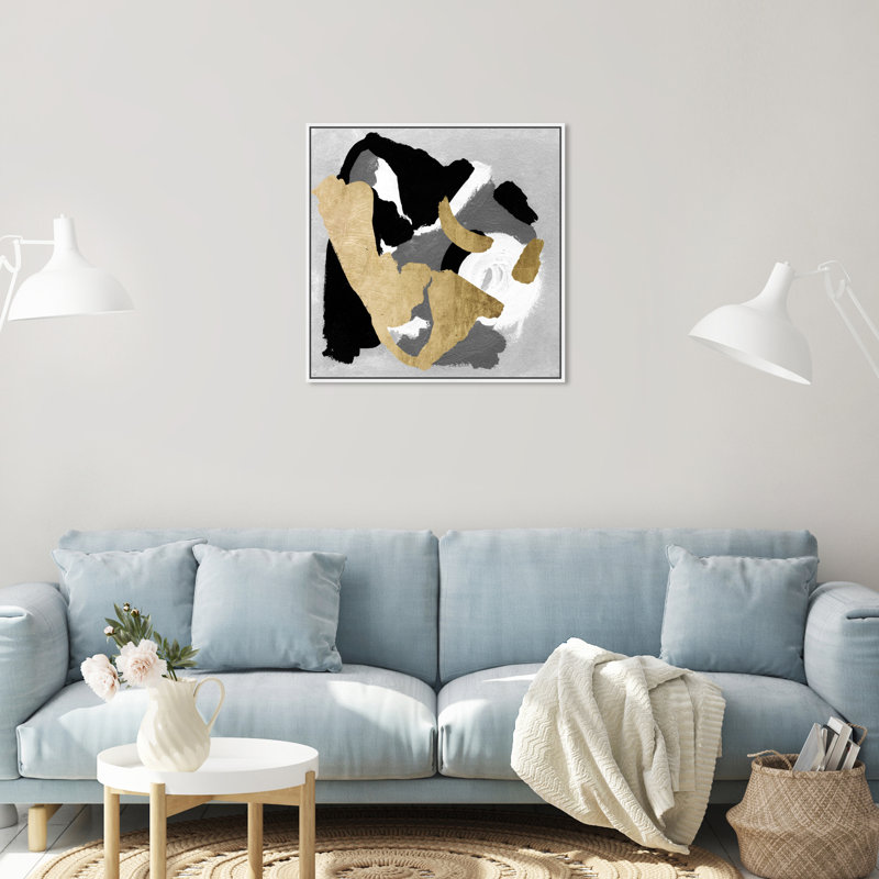 «When Black and White Meet», peinture sur toile, H 20 po x l 20 po, Cadre flottant blanc