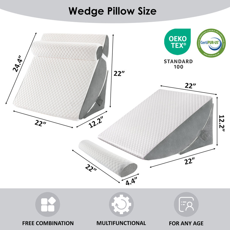 Bed Wedge Pillow Set For Post Surgery, 3pcs Wedge Pillow For Acid Reflux Relief, Adjustable 7 &12 Inch For Sleeping, Headboard, Back Pain Relief, Back Pillow For Bed Sitting Up