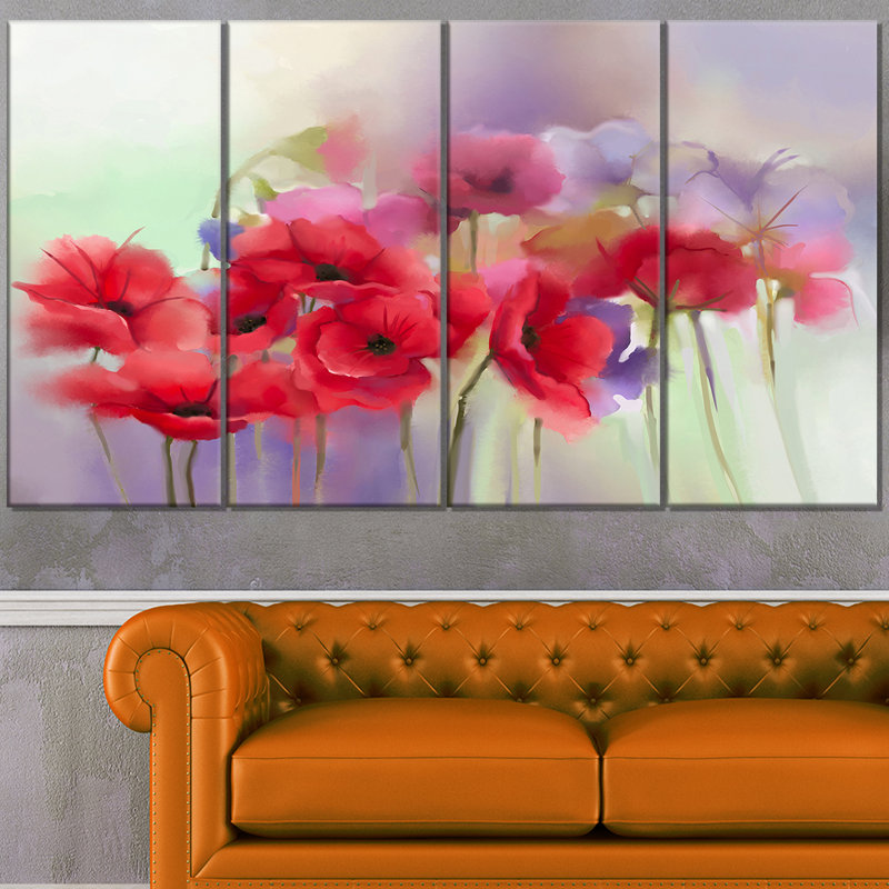 « aquarelle rouge », ensemble de 4 reproductions d’art sur toiles tendues