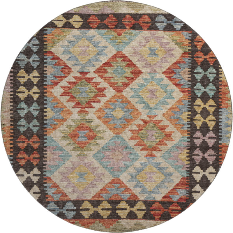 Premium Machine Washable Tara AMF1915 Tribal Rug, Round 8'