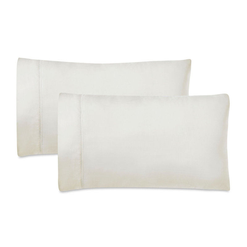 Pandora Cotton Blend 600 Thread Count Embroidered Hem Pillowcase Set Of 2, Ivory, Standard Pillowcase