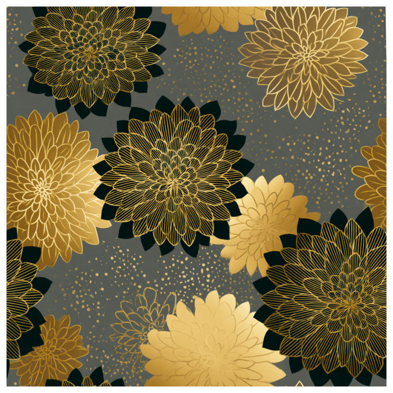Édredon à motif floral Art Deco, Édredon très grand, Floral doré
