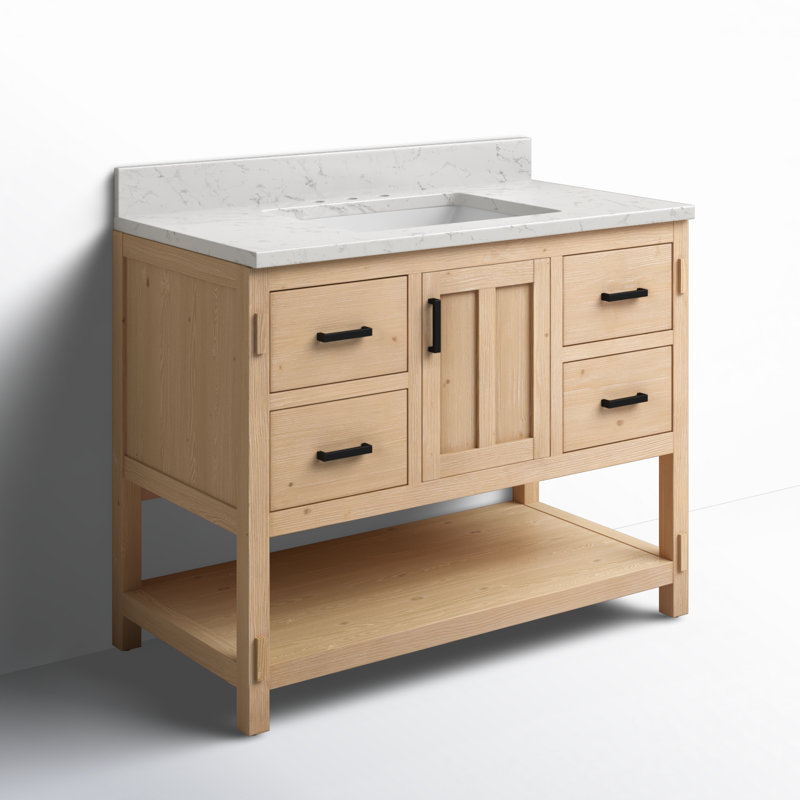 Meuble-lavabo simple l 42 po x P 22 po x H 34 po Marissa, Teck blanc