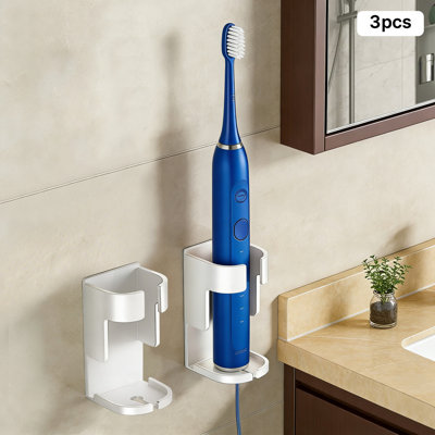 3PCS Electric Toothbrush Holder White Wall Mount Toothbrush Organizer Metal Toothbrush Rack with Charging Slot for Bathroom Sink