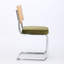 De 2 chaises de salle à manger de style Mid-Century moderne, rembourrage en velours olive, dossier en canne, base en acier inoxydable, conception en porte-à-faux pour coussin de soutien ferme, support naturel, longévité-132995357