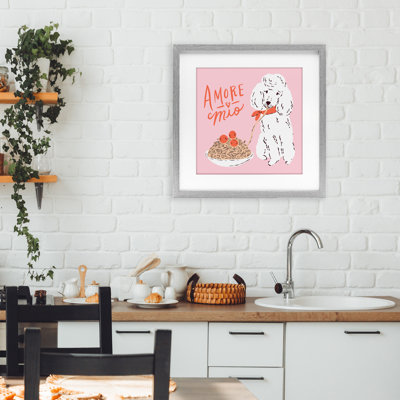 «Amore Mio Pasta Poodle», reproduction sous verre encadrée par Krissy Mast