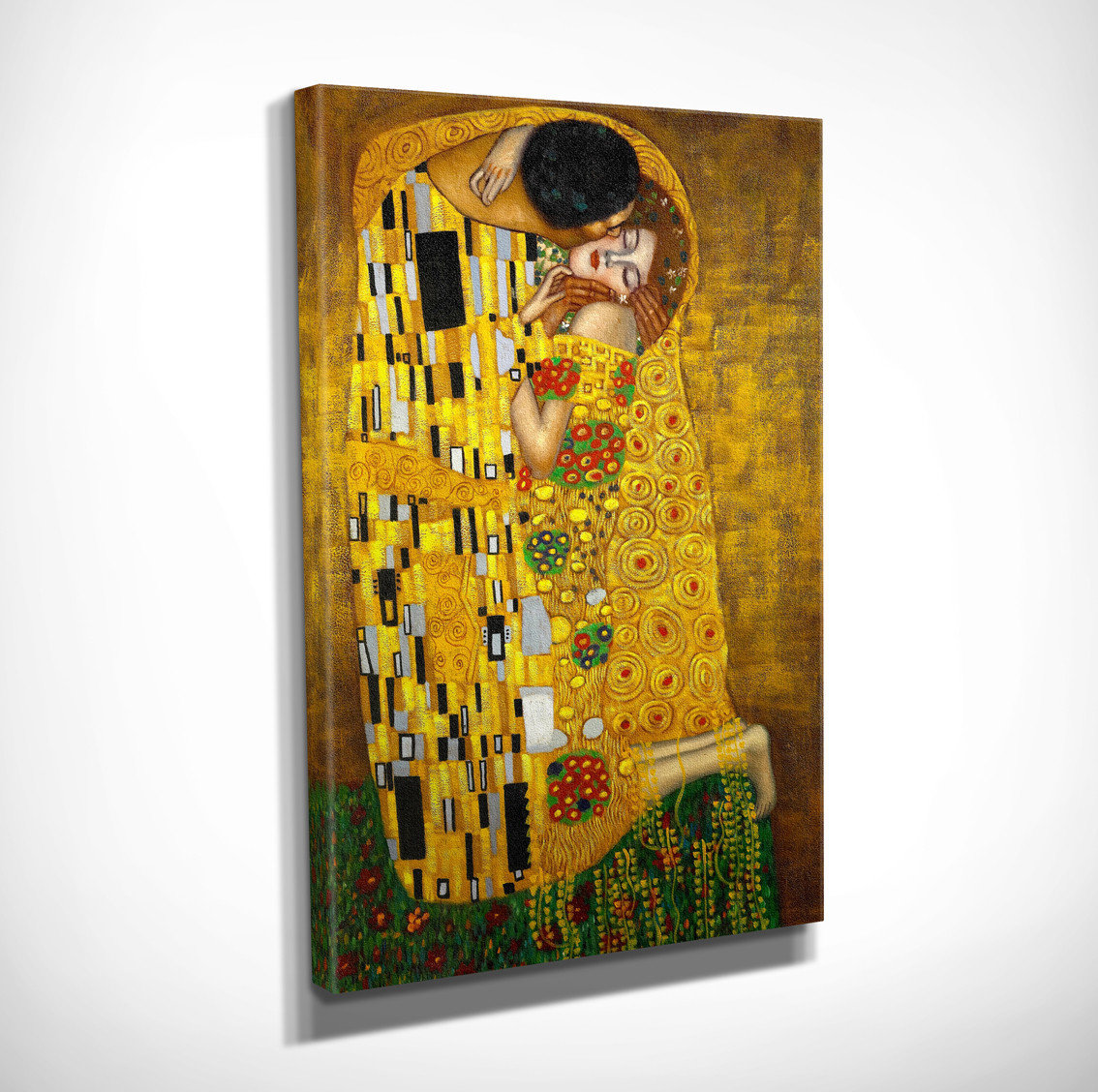 Tableau XXL Gustav Klimt Le Baiser - Toile Vintage Dorée 120x80 Cm - Impression Artistique Premium Sur Toile Tendue