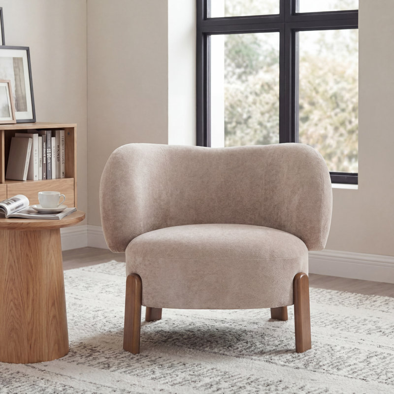 Harr Mid-Century Modern Wingback Upholstered Accent Chair, Light Brown