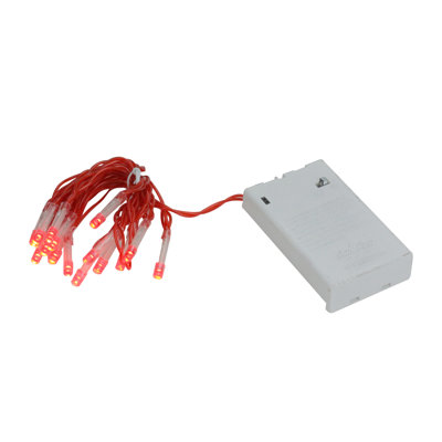 15 mini lumières de Noël à grand angle orange DEL à piles - fil rouge 4,8 pi