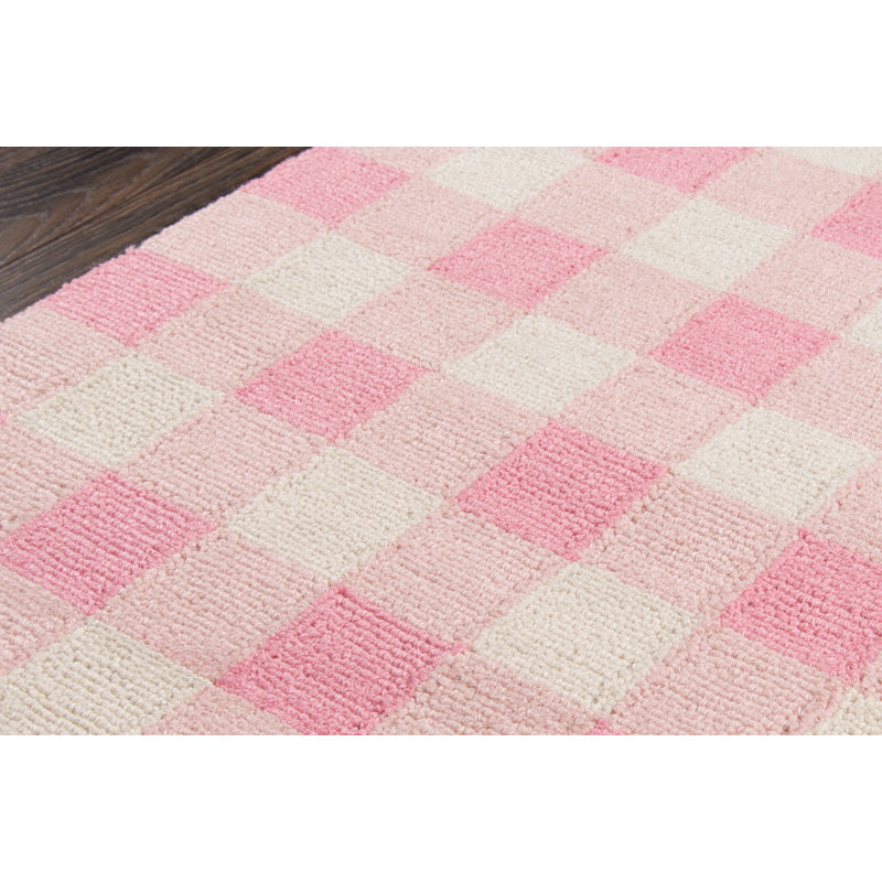 Tapis rose bonbon / blanc crocheté à la main Zager, Tapis de couloir 2 pi 3 po x 7 pi 6 po