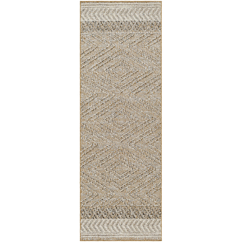 Tapis intérieur / extérieur brun Issel Southwestern, Tapis de couloir 2 pi 7 po x 7 pi 3 po