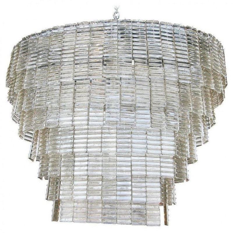 Lustre ovale ovale Venini, Laiton antique, Transparent, 30" Width x 16" Depth x 20" Height