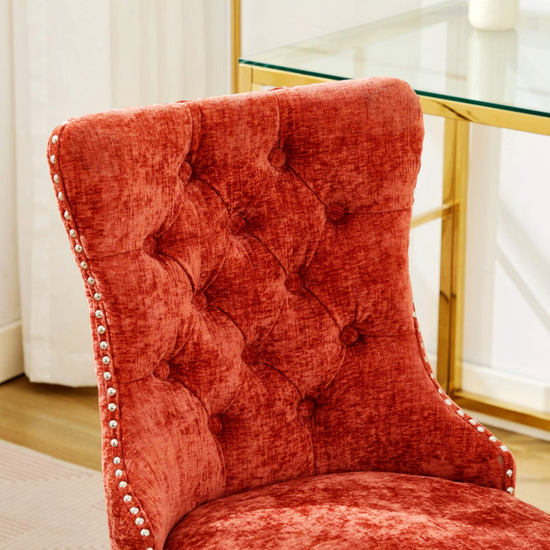 Chaise de bureau, chaise de bureau rembourrée capitonnée avec base en métal, Orange, Orange