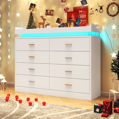 8 Drawer 47.29" W Dresser With LED Light, Sockets, Type-C Port And USB Port