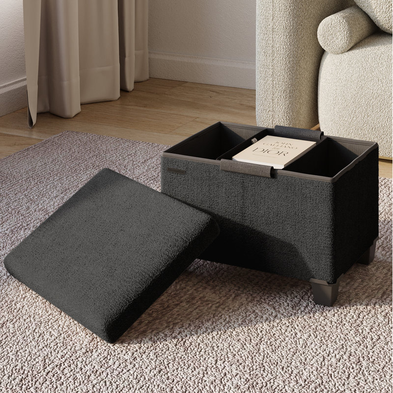 Vérrant Boucle Storage Ottoman Bench, Black, 11.5"H x 16"W x 10.5"D