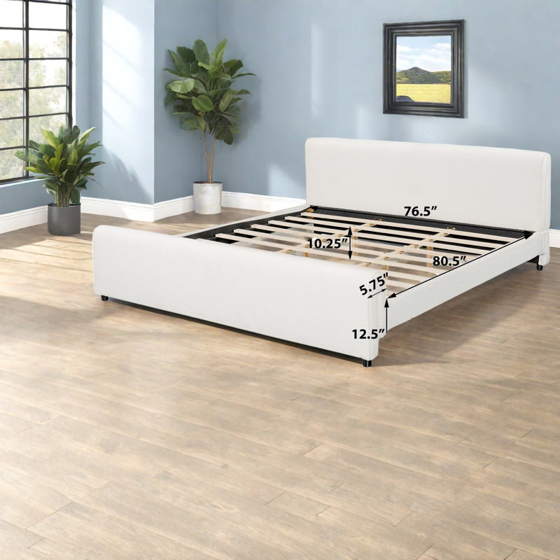 Pas de sommier tapissier, cadre très grand blanc, chambre à coucher courbée moderne