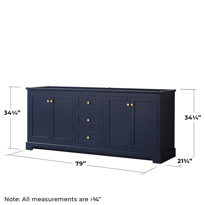 Avery 79'' Double Bathroom Vanity Base Only, Dark Blue/Gold