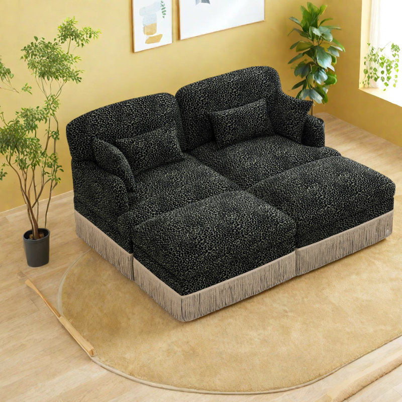 Deep Seat Chenille Sofas, Modern Leopard Tassel Loveseat For Home