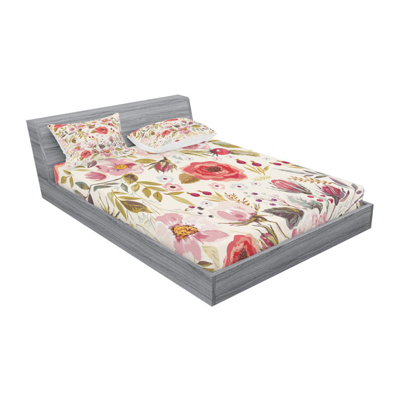 Microfiber Floral Sheet Set, Queen Sheet Set with Fitted Sheet