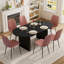 Ensemble de table de salle à manger à double piédestal 70 po avec chaises Velevt-722252377-722252387-722252386