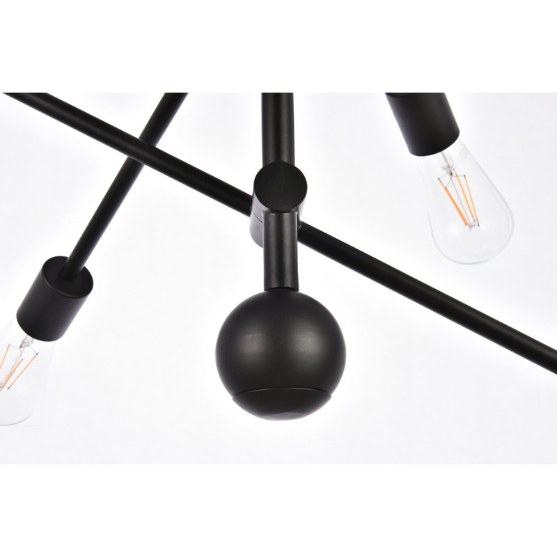 Lustre Spoutnik linéaire moderne Whelchel, Noir, Six lumières, H 21 po x l 29 po x P 29 po