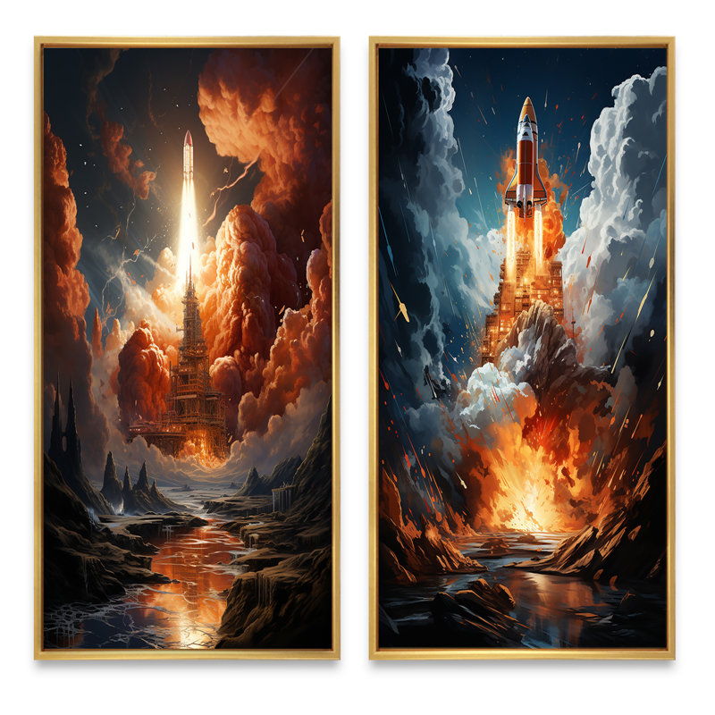 «Rocketship Celestial Choreography», 2 pièces, Encadrement doré, H 32 po x l 32 po