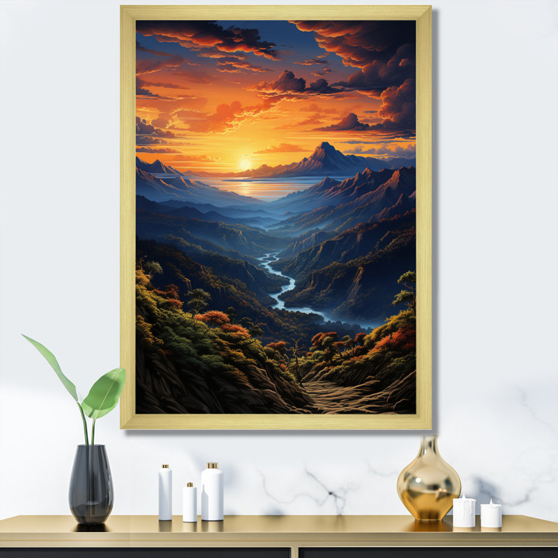 Dominicain, coucher de soleil I - reproduction, H 40 po x l 30 po x P 1,5 po, Encadrement doré