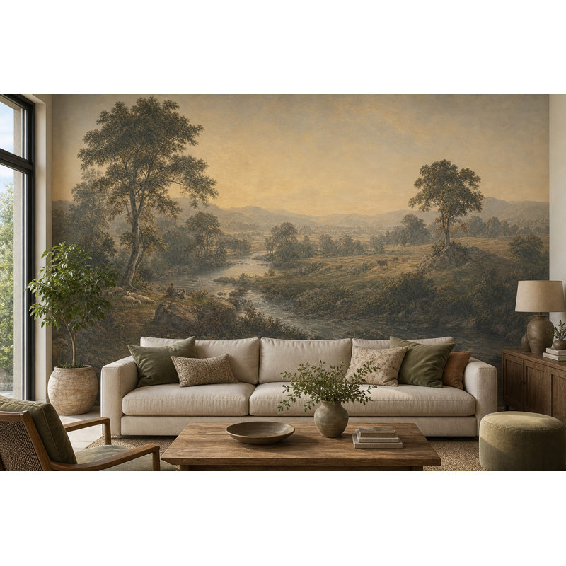 Décoration murale pastorale River Valley, 140"x108", Peel and Stick