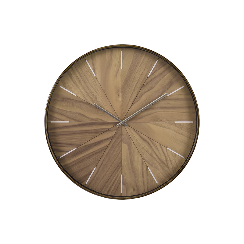 Horloges, horloge murale ronde 20 po, cadran brun clair, cadre brun, contemporain, moderne