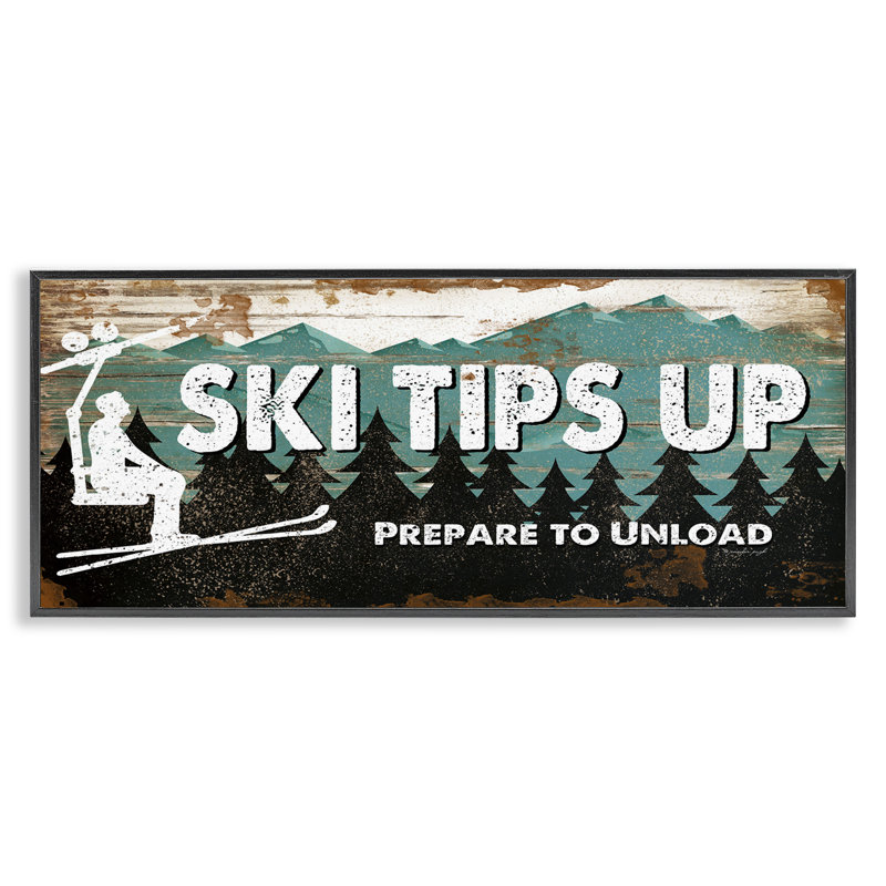 «Winter Rustic Mountain Skiing», estampe numérique par Jennifer Pugh, Giclée encadrée noir minuit, H 10 po x l 24 po