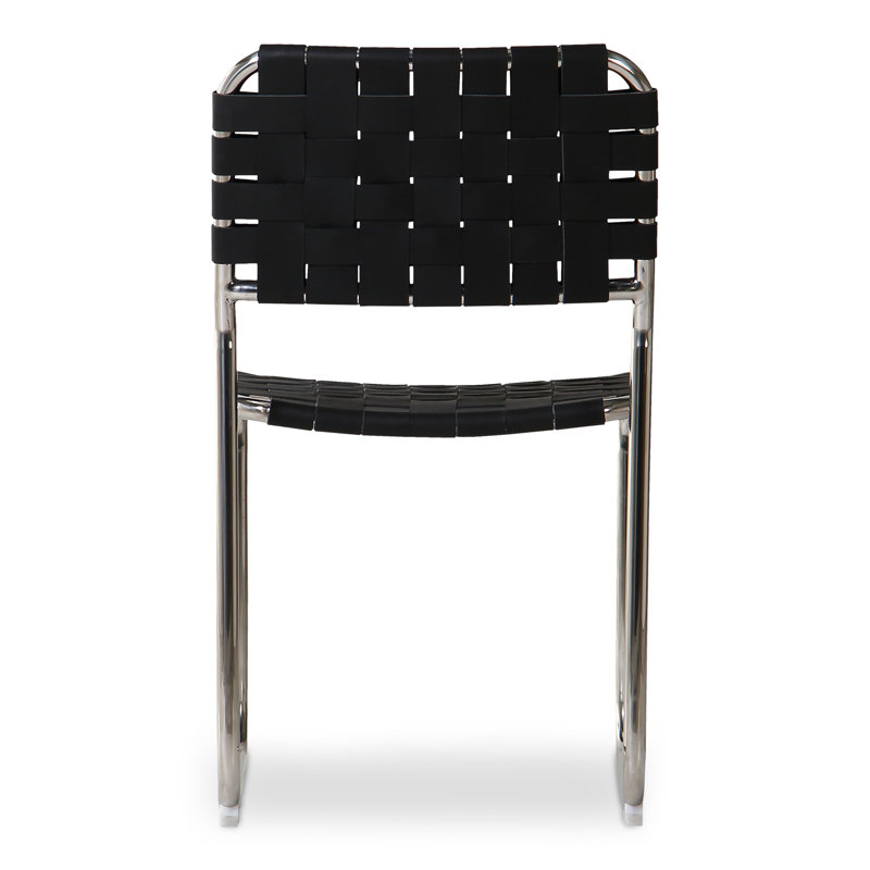 Moma Leather Dining Chair, Black Top Grain Leather, Silver