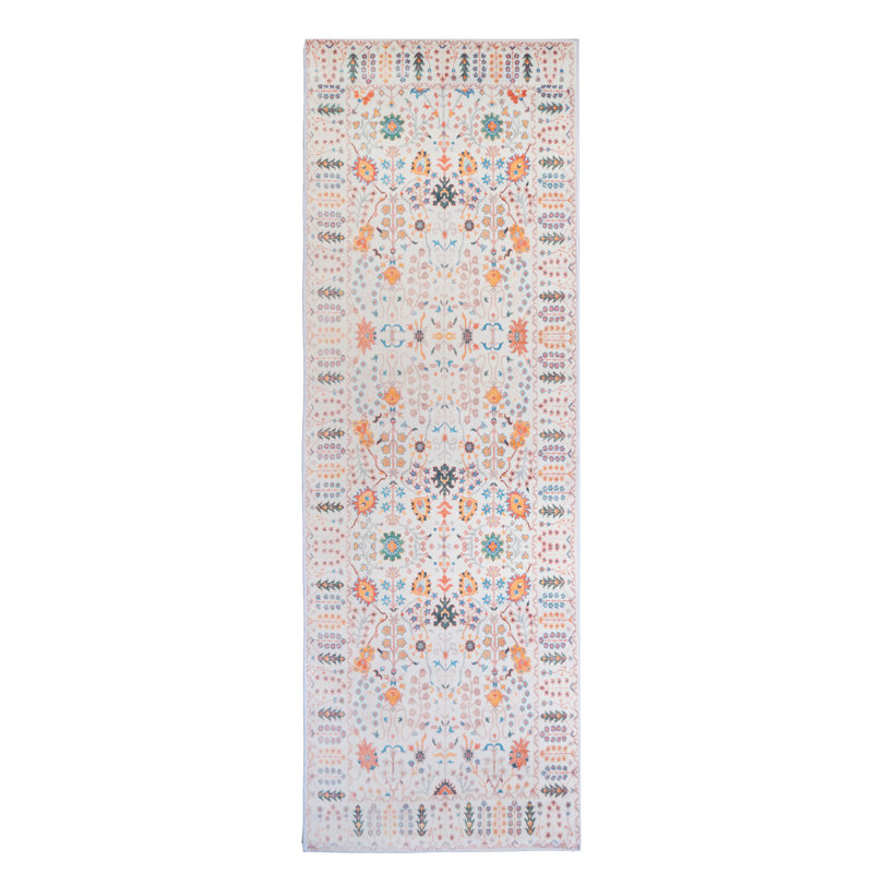 Modern Ivory Oushak Machine Washable Area Rug Built-in Padding & Non-Slip Backing, Runner 2'6" x 10'