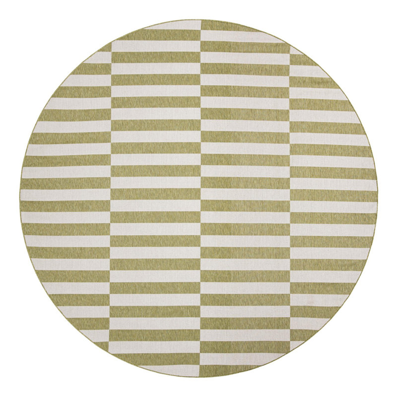 Tapis intérieur rayé vert / ivoire Altimari, Rond 12 pi