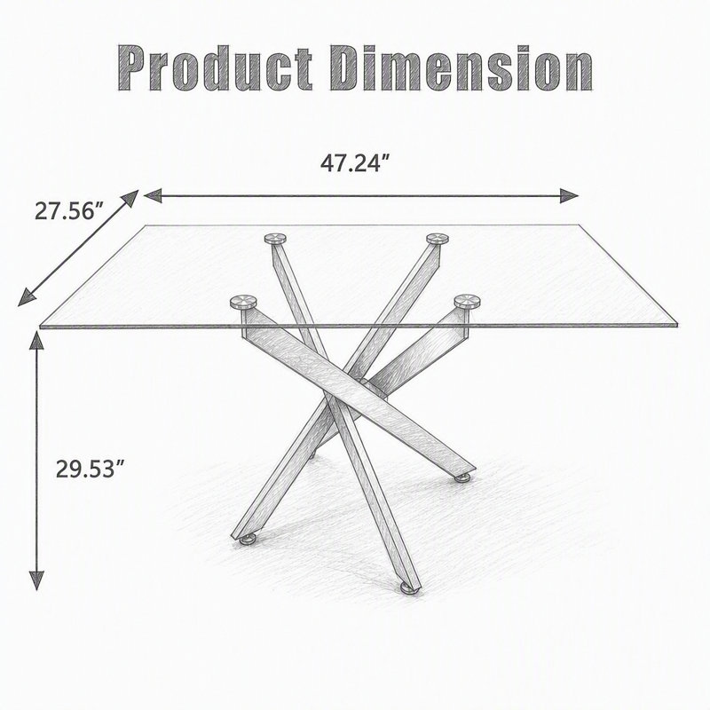 Modern Rectangular Tempered Glass Table with Silver Frame for Versatile Use in Dining, Living, and Office Spaces