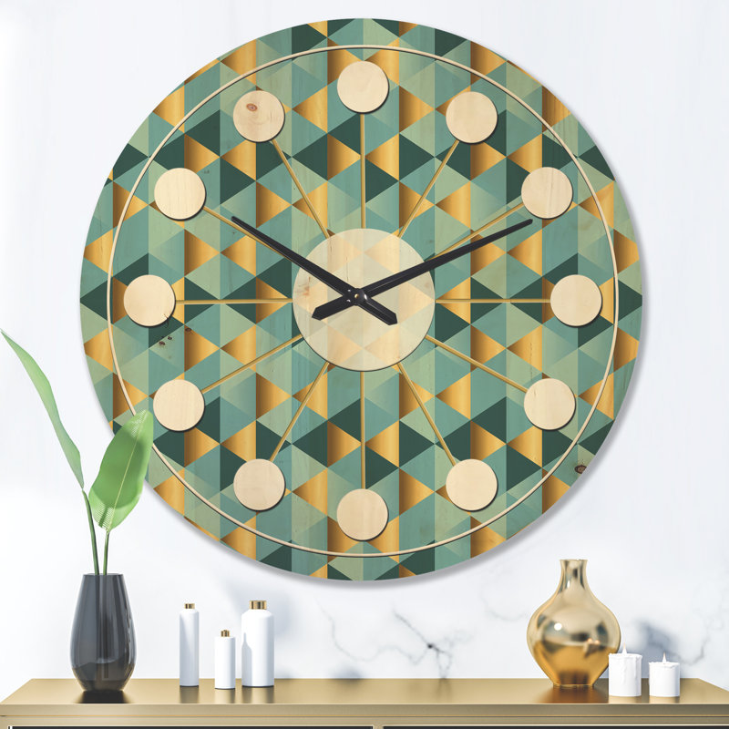 Horloge murale en bois doré et bleu Dynamics V - Mid-Century, Grand