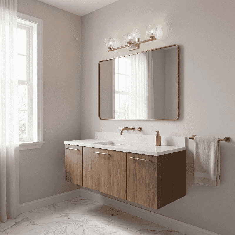 Luminaire de meuble-lavabo à 3 lumières Summit en laiton chaud, 25 po de largeur, Laiton, Trois lumières