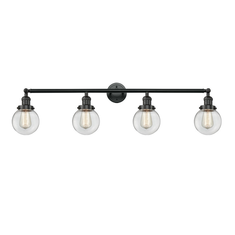Éclairage pour meuble-lavabo en laiton antique à 4 lumières Lorri, Transparent, Noir mat, Incandescente