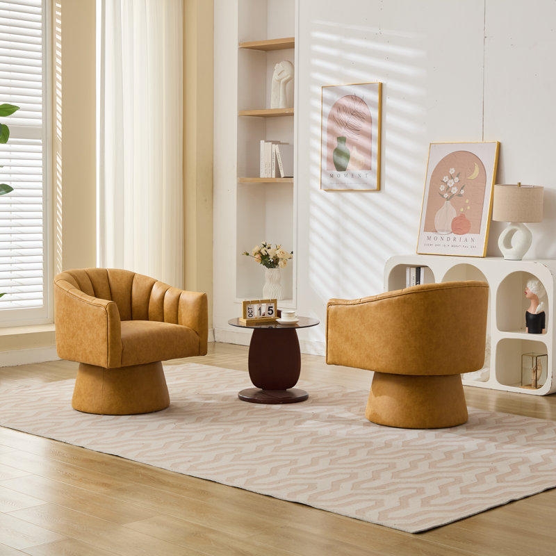Fauteuil demi-tonneau pivotant en similicuir, Similicuir jaune, 2
