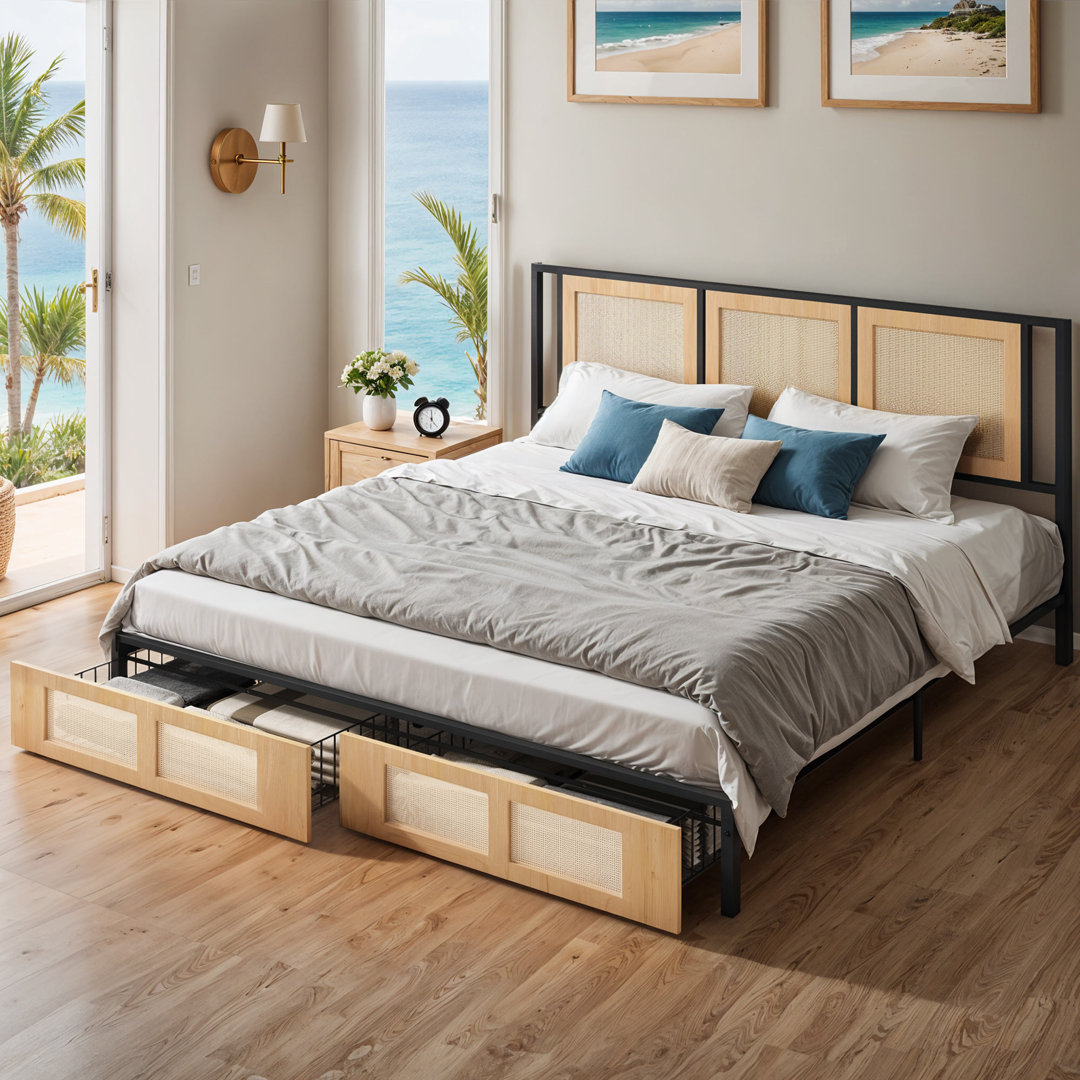 Natural Hand Woven Rattan Platform Bed Bay Isle Home™ 