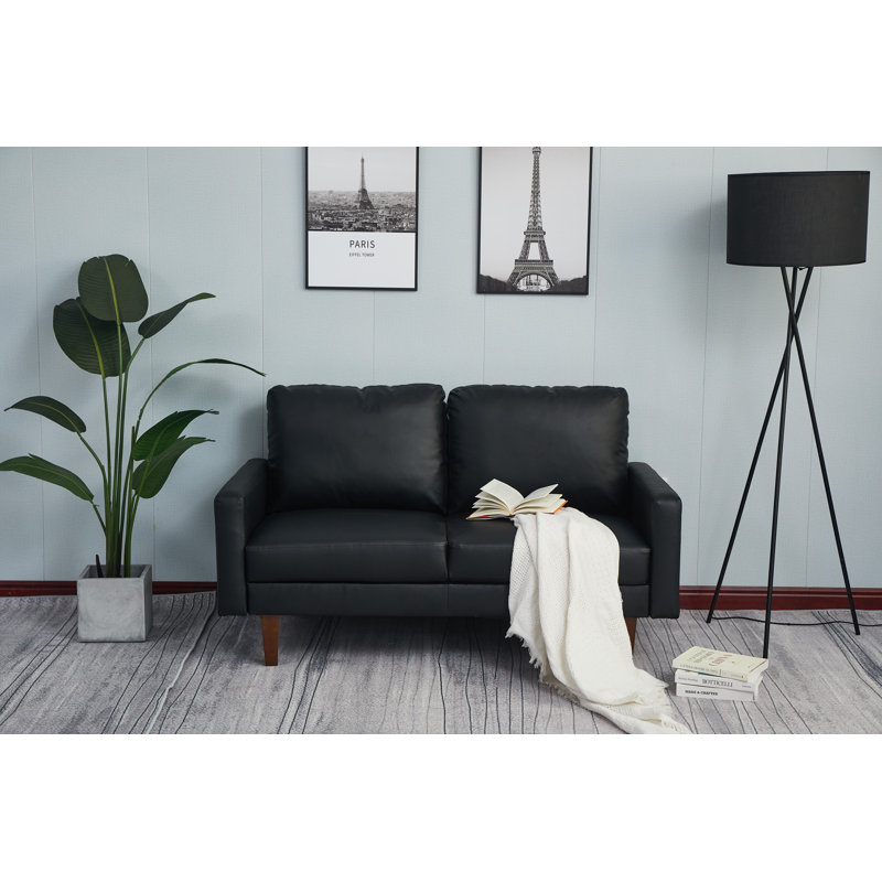 Frewsburg 58'' Faux Leather Loveseat, Black Faux Leather