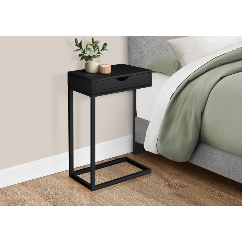 End Table, Accent Table, Side Table With Storage Drawer And Metal Legs, Indoor End Table For Living Space, Black