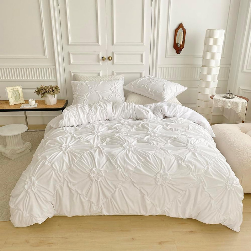 Ensemble de housse de couette plissée Nayoroom, Housse de couette pour très grand lit et 2 très, Blanc